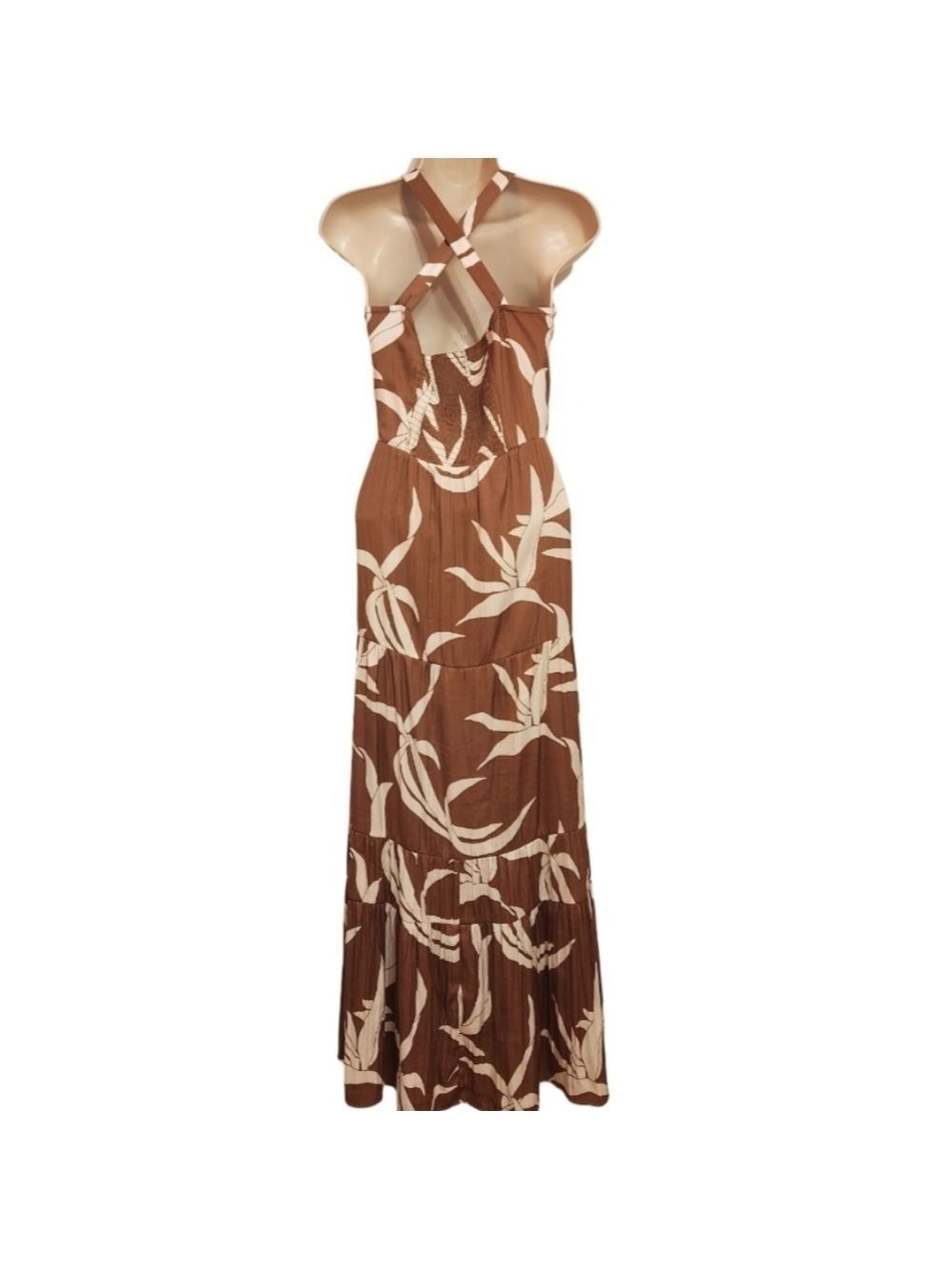 Sanctuary Brown Beige Floral Maxi Strappy Summer Dress Size 12 - Picture 6 of 12